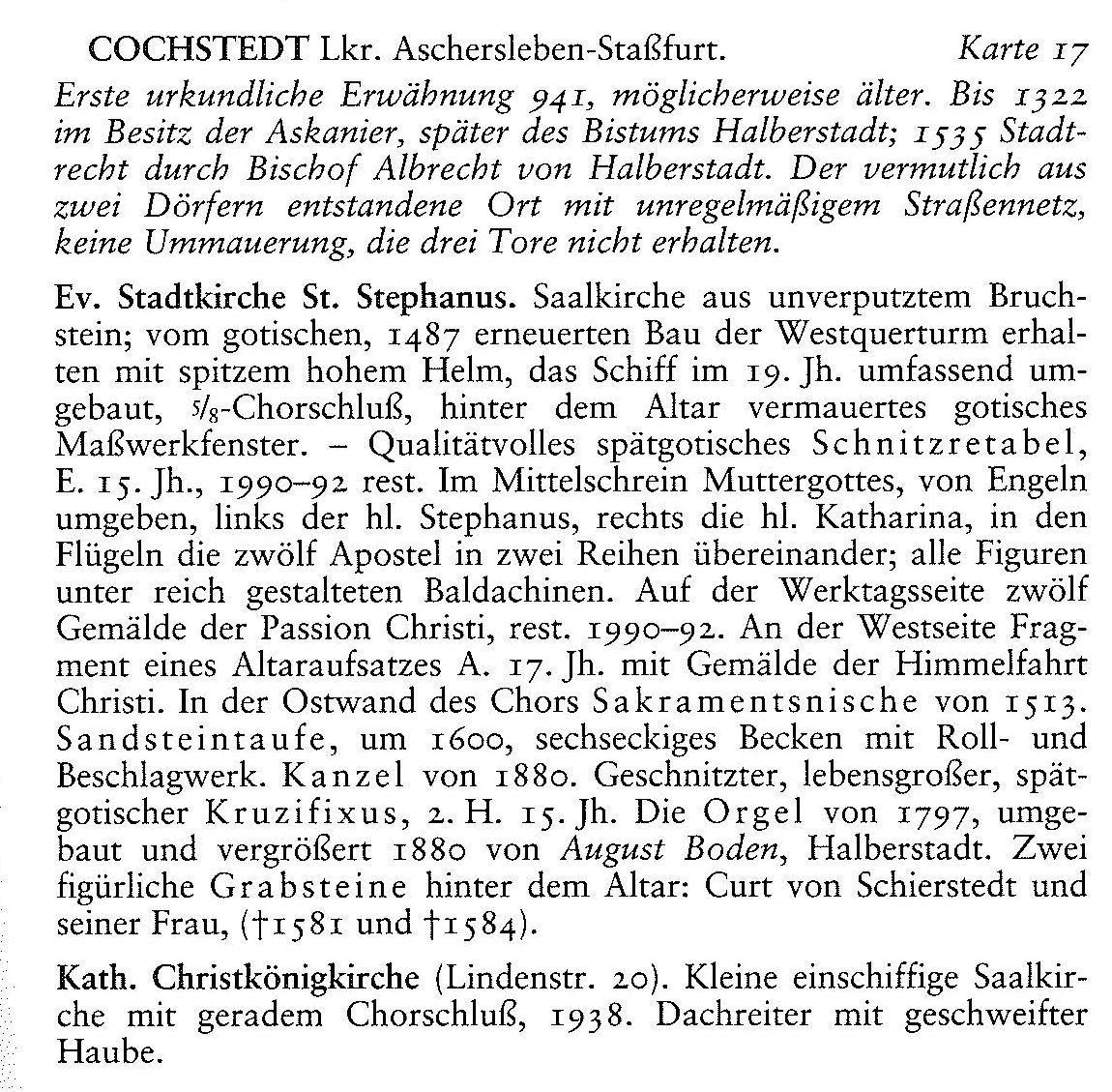 Kunstdenkmaeler in Cochstedt 