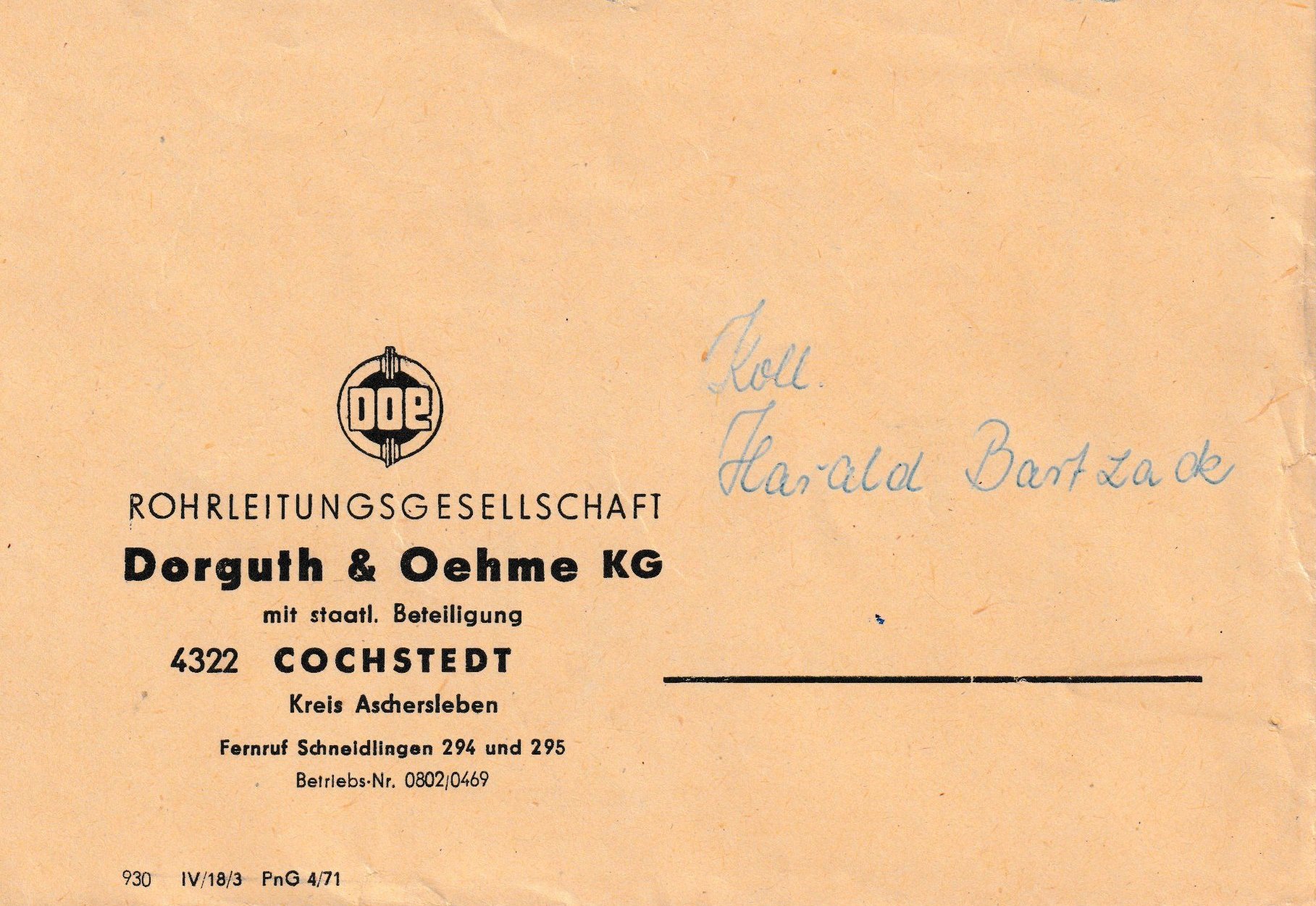 Anschreiben von Dorguth 